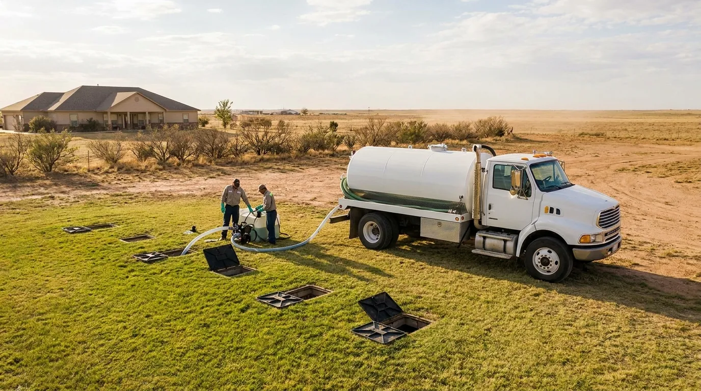 A drain field area being serviced at an Amarillo-area property