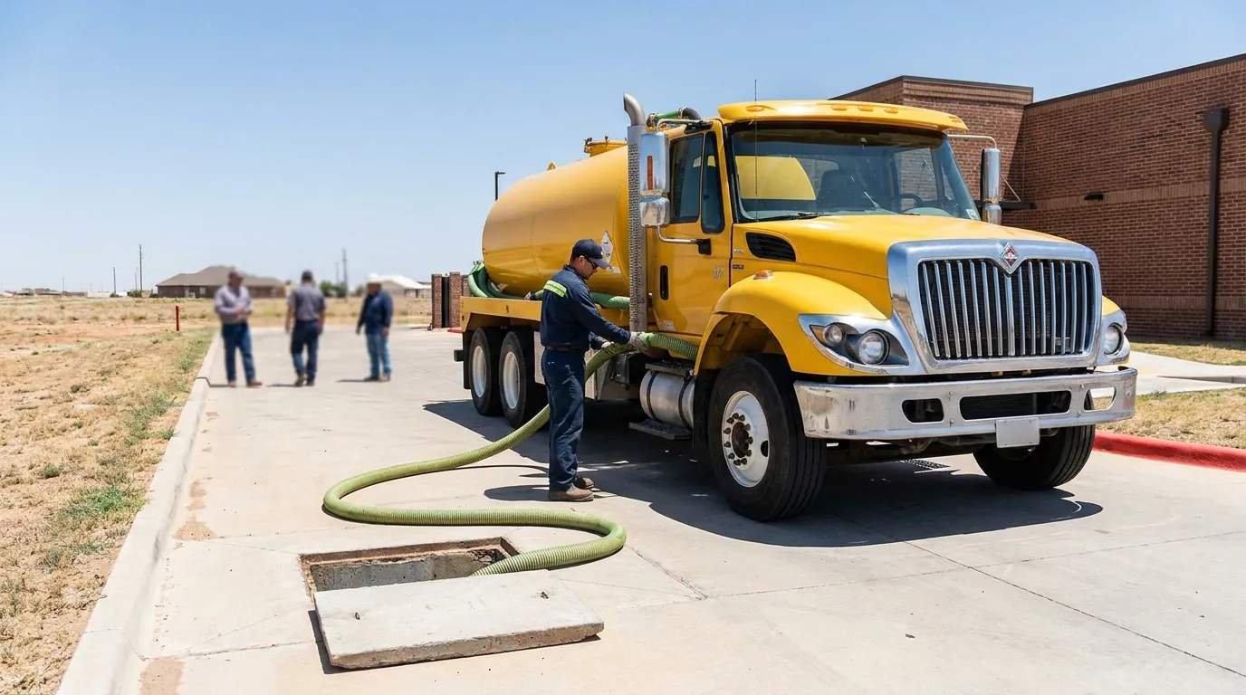 A grease trap being pumped at an Amarillo-area kitchen