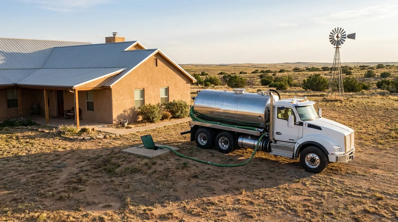 Septic service truck at a rural Amarillo home