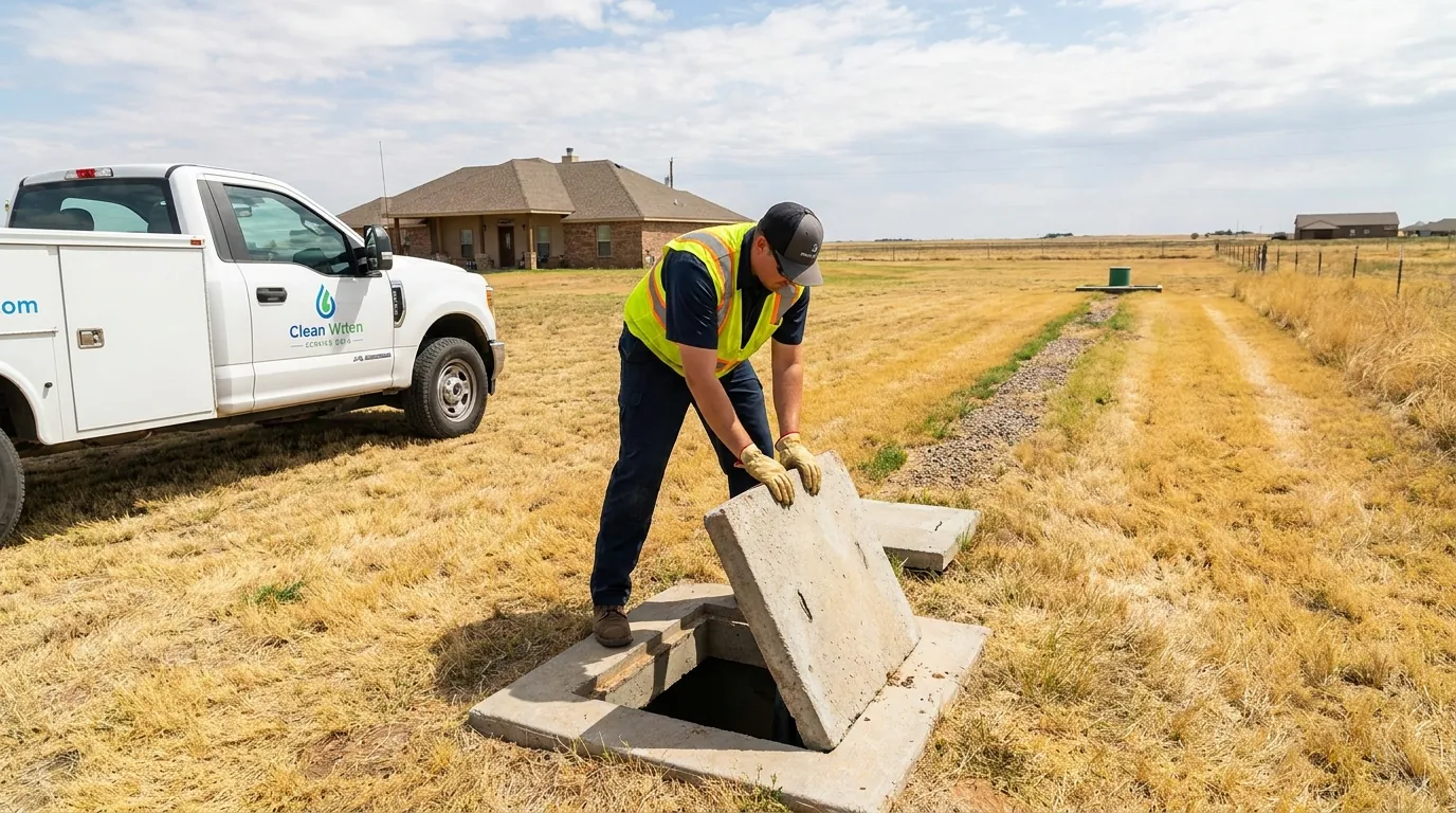 Inspecting a septic tank and drain field at an Amarillo property