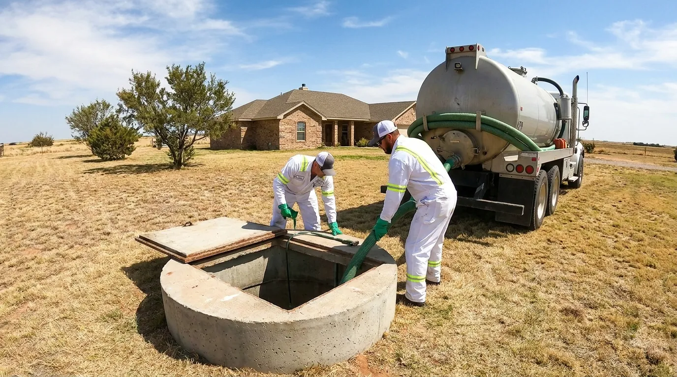Cleaning a septic tank interior at an Amarillo-area home